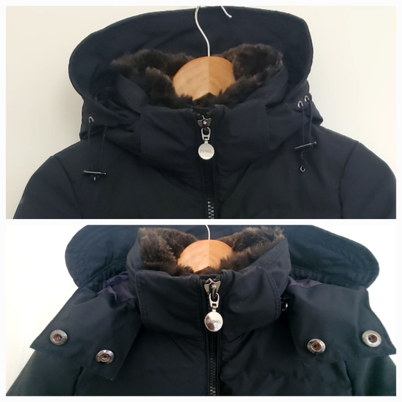 DUNO 100% down Italian design jacket puffer removable hood fur pockets size 40 - Picture 7 of 9